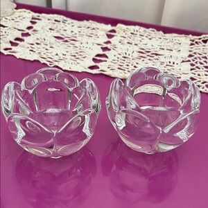 Set/2 royal Copenhagen crystal lotus flower votive holders